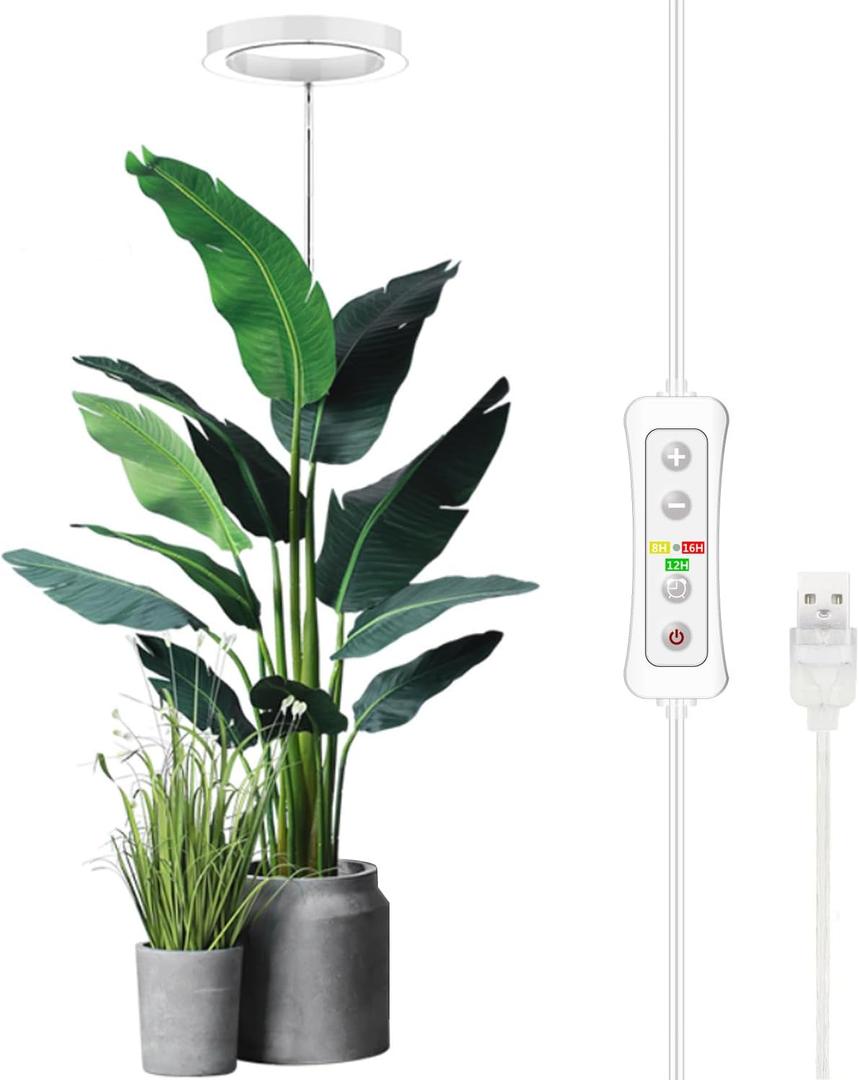yadoker Plant Grow Light, LED Growing Light Full Spectrum for Indoor Plants,Height Adjustable, Automatic Timer, 5V Low Safe Voltage,Idea for Large Plant Light (1 Pack, White)