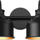 Bathroom 2-Light Vanity Fixture Farmhouse Wall Sconce with Matte Black Metal Shade Industrial Wall Lights for Bedroom,Kitchen,Living Room,Hallway
