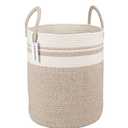 Cotton Rope Laundry Basket Hamper for Clothes Woven Storage Basket for Living Room Bedroom Boho Tall Rope Baskets for Blanket Toys Pillow Towels Baby Nursery Hamper Bin Large brown and white