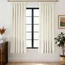 Triple Pinch Pleated Beige White Velvet Curtains 63 inches Long Living Room Darkening Thermal Insulated Luxury Modern Elegant Pinch Pleat Drapes Heavy Thick Ivory Velvet Curtain for Bedroom Girls