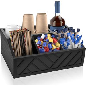 Moderock CoffeePod Holder Coffee Bar Condiment Storage Wooden Coffee Bar Accessories Holder for Countertop, CoffeePod & Syrup Organizer, Farmhouse CoffeeStation Organizer (Black).