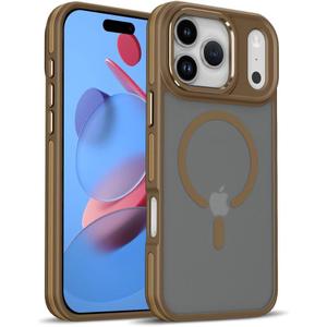 Matte Translucent Magnetic Non-Slip Cover for iPhone 17 16 15 14 13 12 Pro Max 17Air 16 15 14 Plus Wireless Charging Shockproof Cover,Khaki,for iPhone 17 Pro