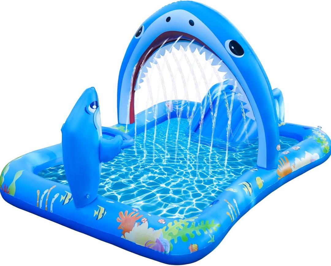 Onory Inflatable Kiddie Pool Inflatable Play Center Kids Pool with Water Slide, Water Sprayers Toddle Pool with Play Ball Hoop Wear-Resistant Thickened Swimming Pool for Toddler Kids