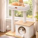 Modern Cat Tree for Indoor Cats, Nordic Loft Style, Wooden Cat Tower with Sisal Scratching Posts, Soft Padded Beds & Cozy Condos, Floor-Mounted for Kittens & Adult Cats (Large, Ash White)