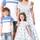 PATPAT Family Matching Outfits Mommy and Me Dresses Ditsy Floral Beach Vacation Photo Dresses and T-Shirts Matching Sets Size 4-5Y