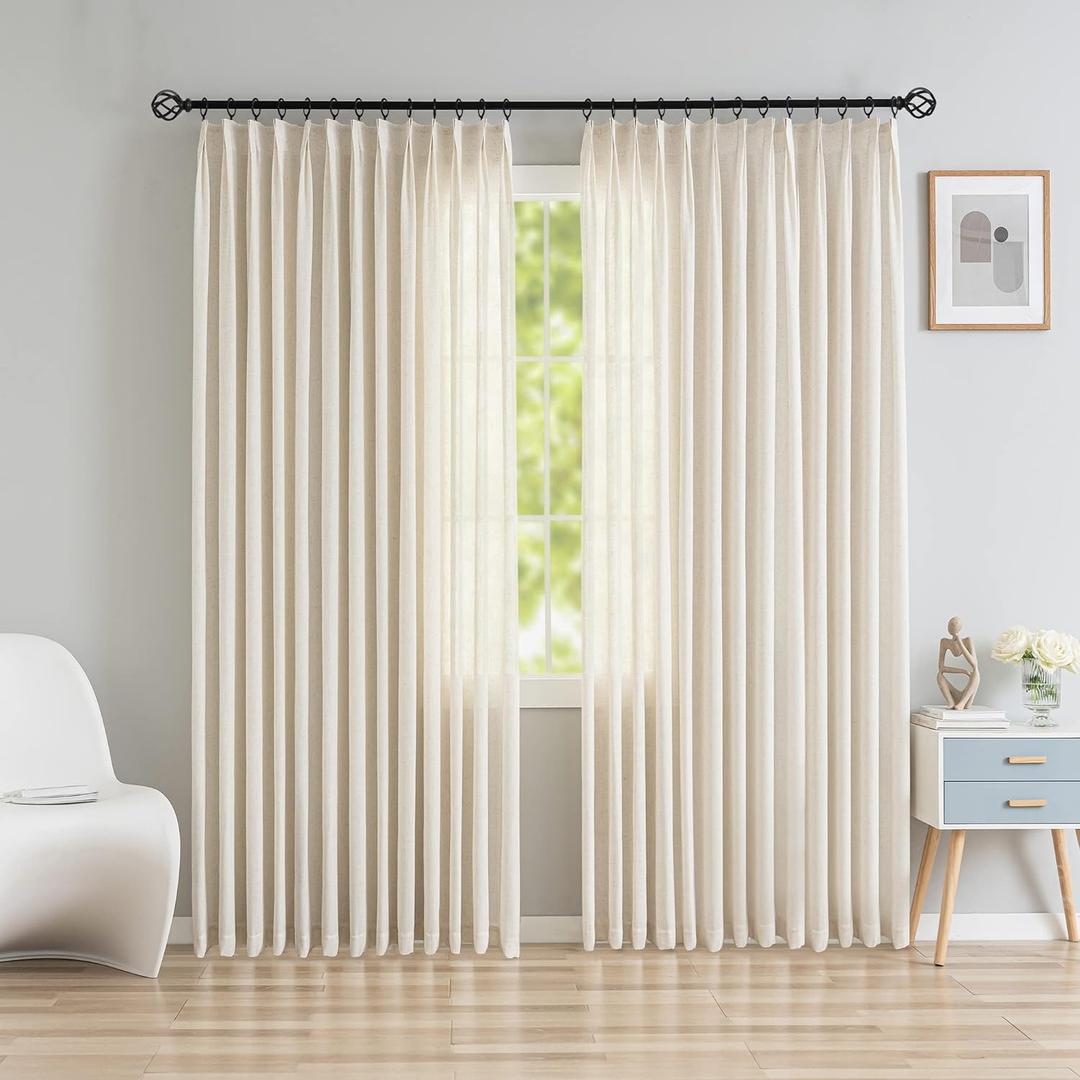 Linen Textured Semi Sheer Curtains, Pinch Pleated Curtains Light Filtering Pinch Pleated Drapes for Home, Hotel, Office, Linen Patio Door Curtain 72 W x 108 L Inch (72"W x 108"L (Pack of 1))