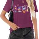 Halloween Spooky Season Cute Ghost T Shirt for Women Crewneck Fall Pumpkin Colorful Graphic Tee Tops (XL)