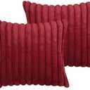 18x18 Throw Pillow Covers Set of 2, Decorative Faux Fur Covers for Bed, Couch Soft Fluffy Pillow Cover with Velvet Back for Living Room, Neutral Home Dcor Accent for Sofa - Wine Red