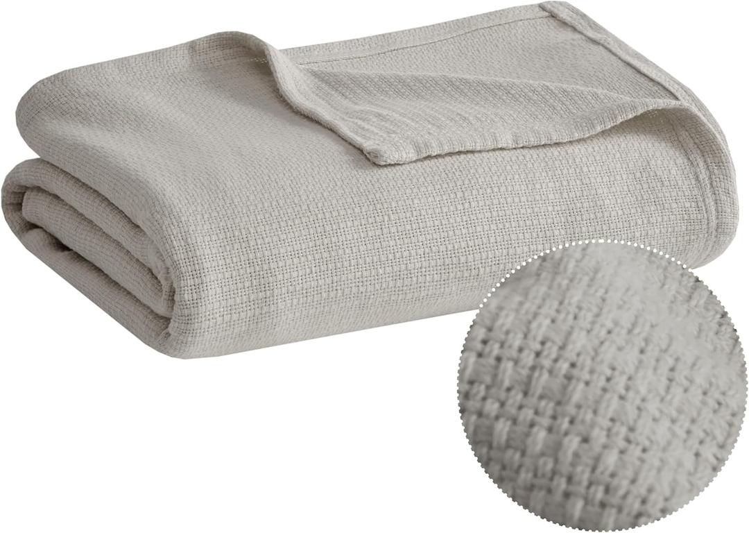 Madison Park Freshspun Basketweave Luxury Cotton Blanket Grey 108x90" King Size Basketweave Premium Soft Cozy 100% Cotton For Bed, Couch or Sofa