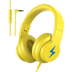 Candy Bila Kids Headphones, Wired Headphones for Kids Over Ear with Microphone, 85/94dB Volume Limiter Headphone for Girls Boys, Foldable Headphone for Learning & Entertainment, Yellow