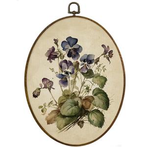 MAQIKA Vintage Purple Flower Oval Framed Wall Art Decor, Floral Wall Decor, Wildflower Oval Wall Hanging Decor, Vintage Botanical Canvas Prints Wall Art for Bedroom Living Room, 8.7x11.3 Inch