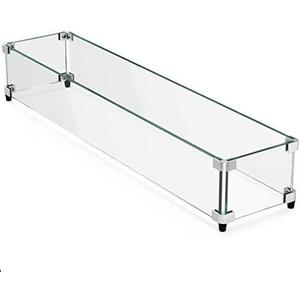 GASPRO 29 x 13 Inch Glass Wind Guard for Rectangular Fire Pit Table, Thick and Sturdy Tempered Glass Panel with Hard Aluminum Corner Bracket & Rubber Feet, Easy to Assemble
