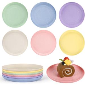 6 Inch Wheat Straw Plates, 6 Pack Small Plates, Lightweight Unbreakable Plastic Dinner Plates for Kids Adult Dinner Camping Salad Dessert