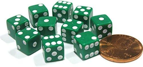 Set of 10 Green 8mm Six Sided D6 Small Square Dice with White Pips