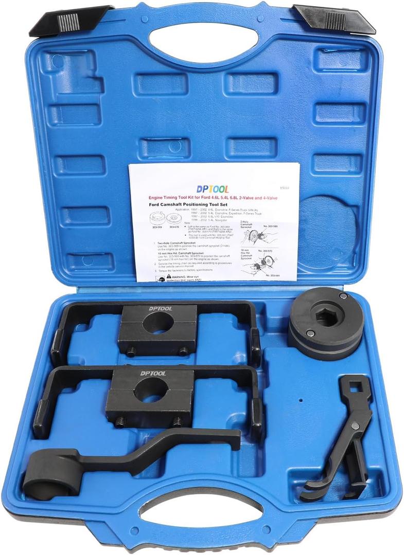 Engine Timing Tool Kit Compatible with Ford 4.6L 5.4L 6.8L 2-Valve and 4-Valve Engine with Valve Spring Compressor Tool, Camshaft Holding Tool, Crankshaft Positioning Tool, Camshaft Positioning Tool, Black