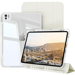 kenke Hybrid Case for iPad Pro 11 Inch (M5) 2025/ (M4) 2024 with Pencil Holder, 2 in 1 Detachable Cover with Clear Hard Back Shell, Support Pencil Pro Charging, Auto Sleep/Wake, Cream White