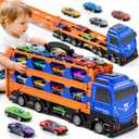 Car Truck Toys, 78-Inch Race Track Transport Truck Set with 24 Die-Cast Metal Cars, Foldable Carrier Toy for Kids 3-5, Christmas Birthday Gift for Toddlers ages 3 4 5 6 7+ Years Old Boys Girls