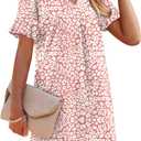 OFEEFAN Summer Dresses for Women Ruffle Short Sleeve V Neck Casual Shift Dress with Pockets (S)
