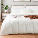 NEXHOME PRO Duvet Cover Set Oversized Queen 98"x98" Linen Look Textured White Organic Natural 100% Washed Cotton Duvet Cover 3 Pieces Bedding Set Zipper Closure, Breathable, Soft (No Comforter)