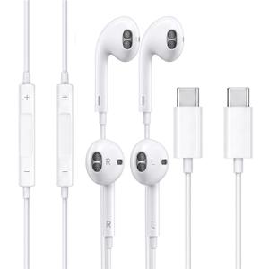 USB C Wired Ear Buds for iPhone 17 16 15, in-Ear Type C Earphones with Microphone with Clear Mic & Noise Reduction Volume Control Deep Bass, 2 Pack
