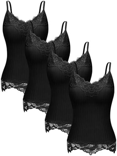 Fourluoo Women's Long Lace Tank Tops lace Camisole Patchwork Tops for Women XXL 3PACK