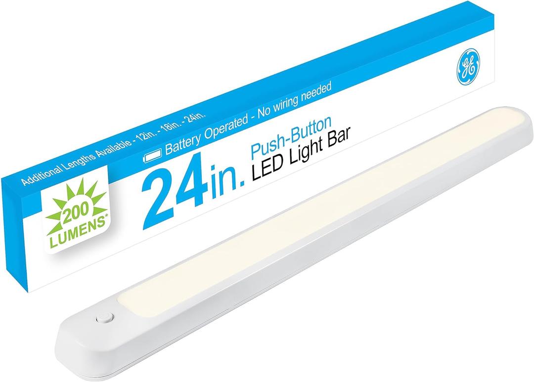 GE Under Cabinet Light, 24 Inch, Wireless, Battery Operated, 200 Lumens, Tap Light, Bright White LED Closet Light, Night Light for Kitchen, Closet, and More, 58158-T1