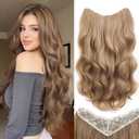 Clip In Hair Extensions One Piece 24 Inch Long Curly Synthetic Wavy Hair Extensions Clips Ins Natural Fluffy Clip On Extension Hair Pieces Hair Extension Clips for Women Brown Mix Blonde