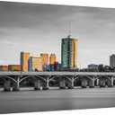 Tulsa Oklahoma Skyline Black and White Wall Art Night Downtown Cityscape Posters Prints on Canvas 1 Piece Wall Paintings Wall Art for Living Room Bedroom Bathroom Framed Ready to Hang 16X24 INCH