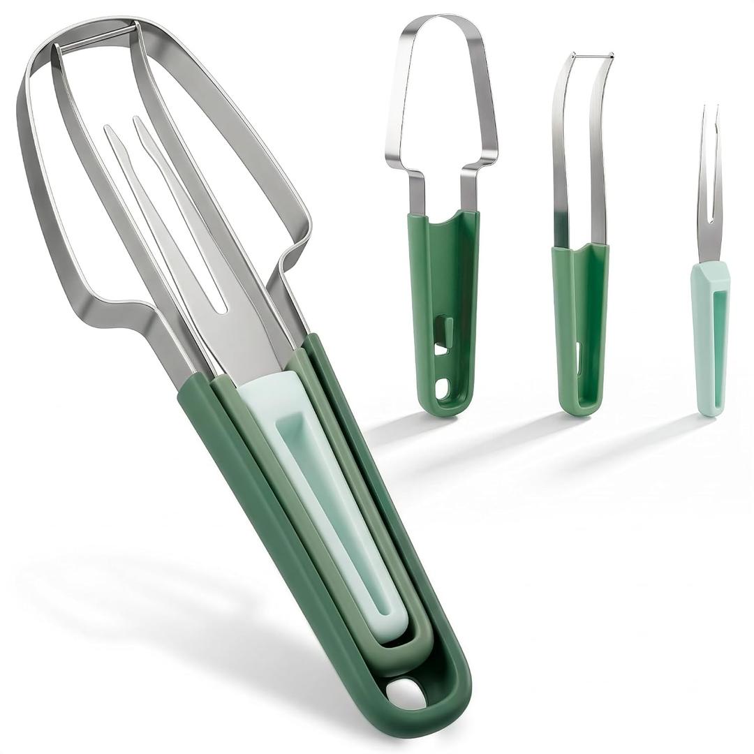 3-in-1 Watermelon Cutter Slicer Tool, Stainless Steel Kitchen Gadget | Watermelon Slicer Tool, Cuber & Fork Set; Slices Cubes & Wedges Mess-Free; for Summer Picnic, BBQ, Pool Party, Family Hosting