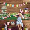 Tatuo Spring Easter Photograhy Background Bunny Colorful Egg Rabbit Floral Grass Wooden Wall Garden Backdrop Happy Easter Banner for Spring Party Photo Booth Props Supplies Decorations(Flower Style)