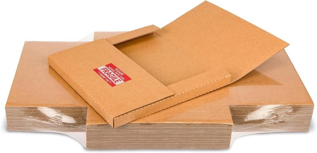 Vinyl Record Mailers, 12.8"L x 12.8"W x 1"D Kraft Corrugated Cardboard LP Shipping Boxes for Mailing Packaging Moving Storage, with Fragile Stickers, Brown, 15 Pack
