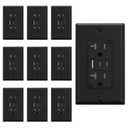 ELEGRP USB Outlets, 20 Amp Wall Outlet with 3 USB Ports, Dual USB C Ports Outlets, TR Tamper-Resistant USB Outlets Receptacles, Wall Plate Included, UL/CUL Listed, 10 Pack, Black