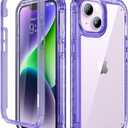 Lifedance Designed for iPhone 14/iPhone 13, Full-Body Rugged Protective Case with Built-in Screen Protector, 10 FT Military Grade Drop Protection Heavy Duty Shockproof Case, Clear Purple