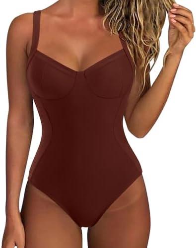 SUUKSESS Womens Tummy Control One Piece Swimsuit Sexy Crisscross Back Bathing Suit, L