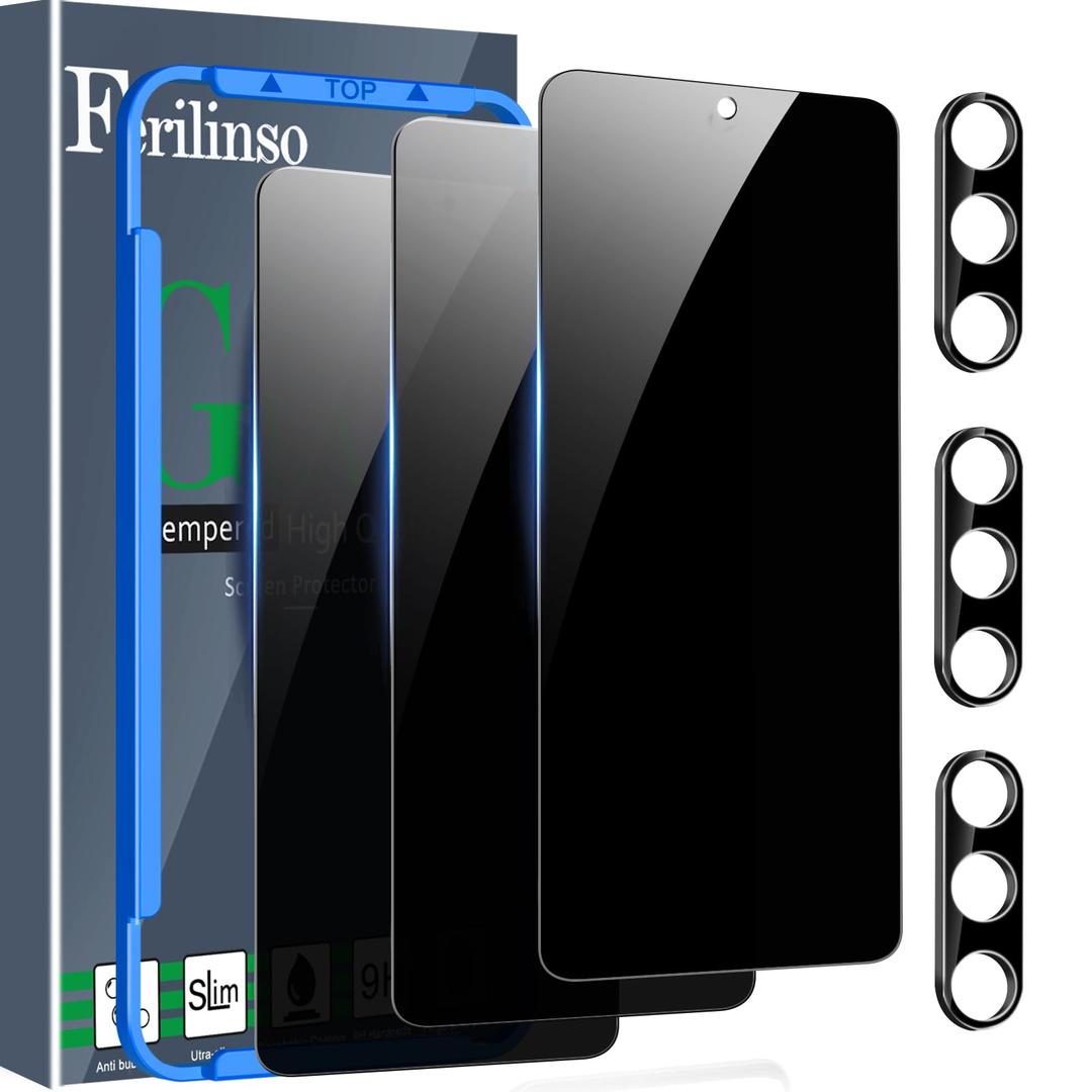 Ferilinso 3 Pack Privacy Screen Protector for Samsung Galaxy S26 with 3Pack Tempered Glass Camera Lens Protector Phone Case Friendly Accessories Protector de Pantalla for Samsung S26