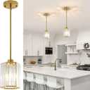 2 Pack Crystal Pendant Lights, Brushed Gold Kitchen Hanging Pendant Light Fixtures, Modern Hexagonal Crystal Pendant Lighting for Kitchen Island, Dining Room, Hallway, Foyer Entryways