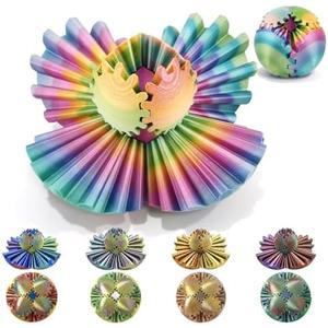 Flavery Gear Ball - 3D Printed Steampunk Whirling Wonder Fidget, Spin Sphere, Cube Toy for Stress and Anxiety Relaxing (Multicolored Rainbow, 8CM)