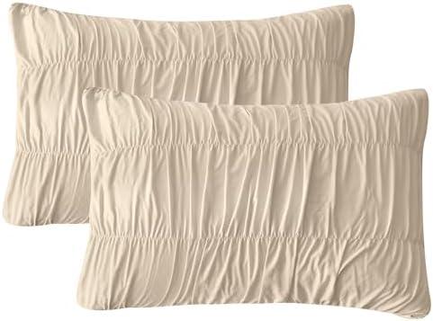 QSH Ruched Pillow Covers King Size,2 Pack 20"x36" Pillow Sham,Shabby Boho Chic Decorative Bed Pillow Shams King Linen Feel Ultra Soft and Luxury Microfiber Pillowcases Set