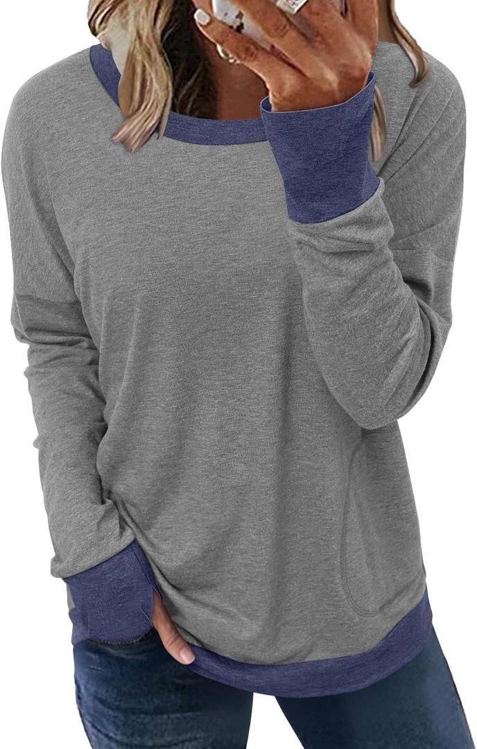 Angerella Womens Long Sleeve Shirts Casual Crewneck Sweatshirt Loose Fitting Tops Tshirt (XXL)