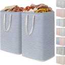 Lifewit 2 Pack Laundry Basket 80L Each, Collapsible Clothes Hamper with Reinforced Handles, Freestanding Waterproof Design for Bedroom and Laundry Room, Blue 160L Total