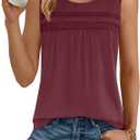 Zeagoo Womens Tank Tops 2026 Summer Pleated Scoop Neck Sleeveless Lace Crochet Boho Tops Dressy Casual Loose Fit Blouses, Size M