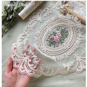 12 Pack Retro Lace Placemats, Elegant French Crochet Doilies, Handmade Embroidered Table Mats, 12x16-in Beige Place Mats Cup Mat for Home Decor/Table Decor/Wedding/Party, Large