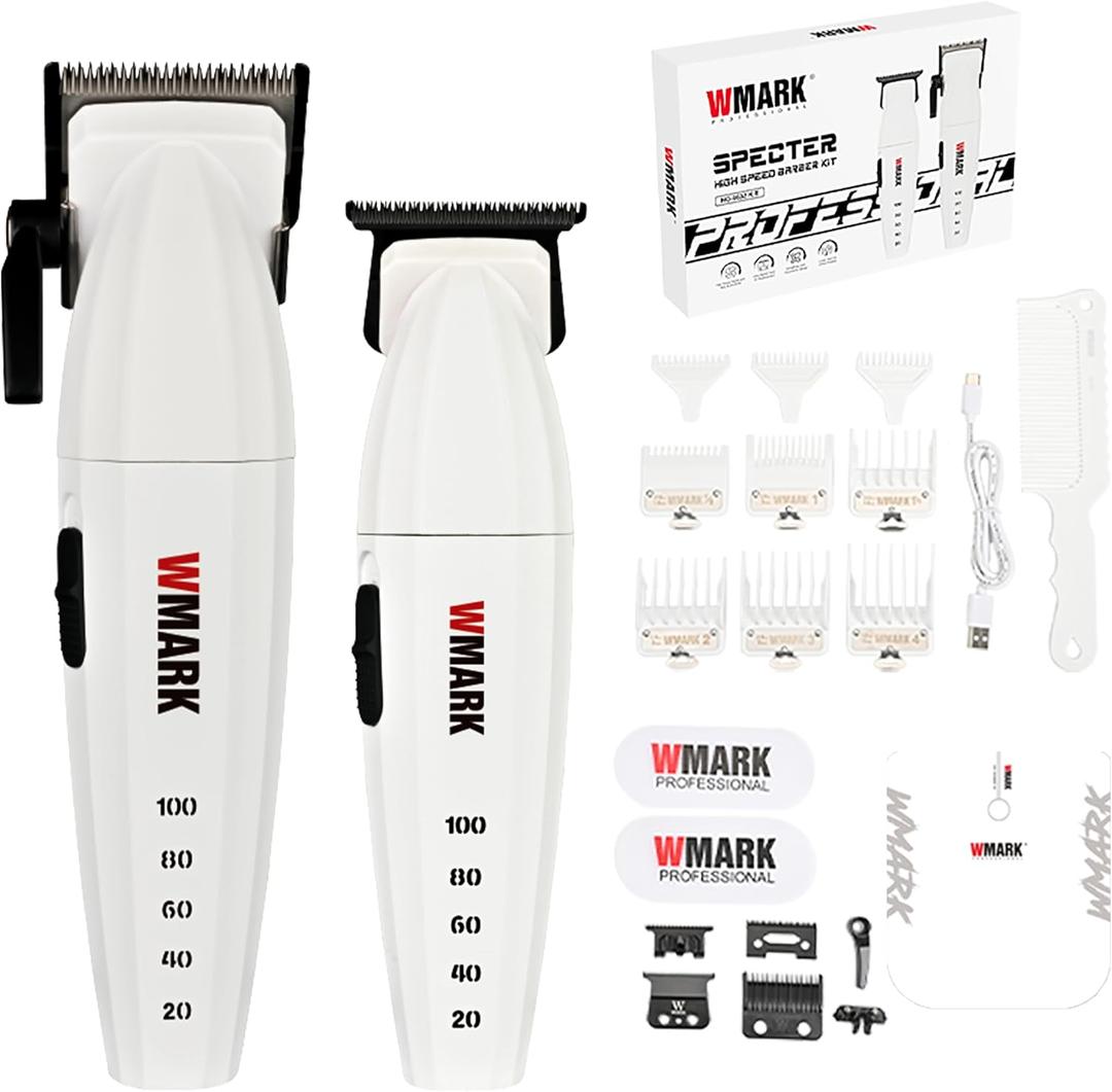 WMARK Professional 9000 RPM Hair Clipper & Trimmer Set for Men & Barbers - Zinc Alloy, Ergonomic Design, Complete Accessories, Gift Box NG-8632KIT