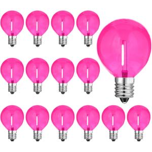 G40 Pink LED Replacement Light Bulbs - 1W LED Filament Bulb, Shatterproof Waterproof Outdoor String Lights, Decorative Globe Night Light, E12/C7 Candelabra Base, 15 Pack