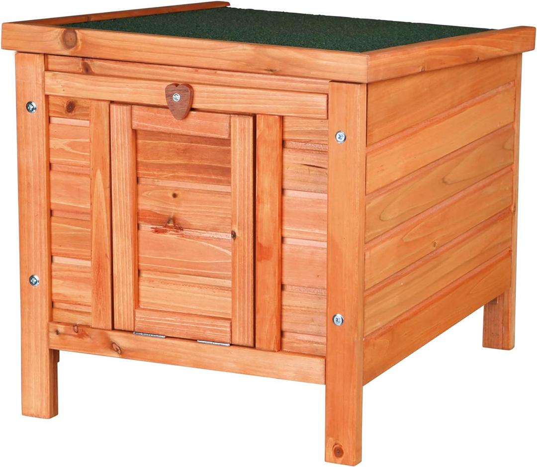 TRIXIE natura XS Small Animal House - Outdoor/Indoor Rabbit Hideout with Hinged Roof & Raised Floor - Solid Wood House with Entry Ramp, Weather-Resistant Home for Bunnies & Guinea Pigs - Brown (16.5 x 20.1 x 16.9)