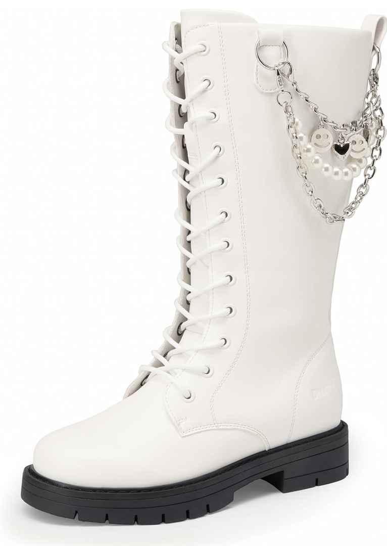 DREAM PAIRS Girls Riding Boots Knee High Side Zipper Mid Calf Shoes Little Kid/Big Kid Size 13, Whit