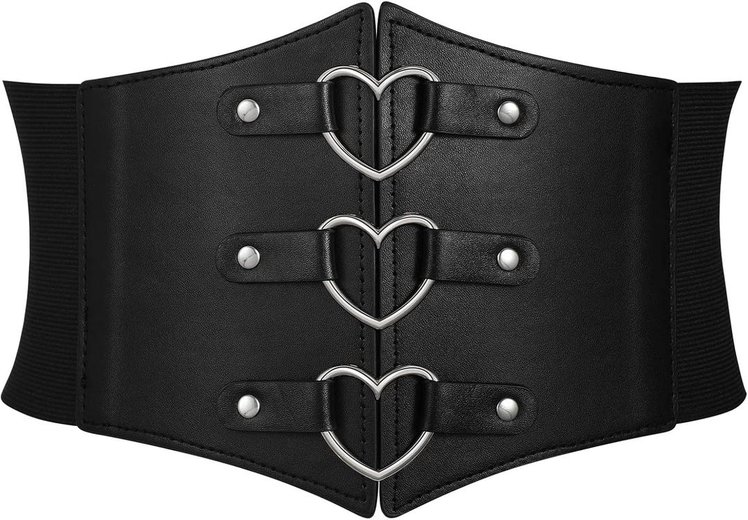 Women Corset Belt Metal O-Ring Heart-Ring Wide Elastic Waspie Waist Belt for Daily Cosplay Halloween Costumes (44" fit waist: 43"-49")