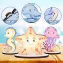 Under The Sea Party Decorations - 9PCS Sea Aniamls Wood Centerpieces for Tables Wooden Cute Turtle Whale Ocean Table Sign Centerpiece Decor Under The Sea Baby Shower Birthday Decor Supplies