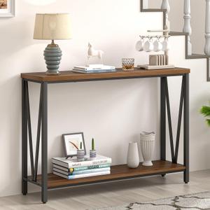 FOLUBAN Entryway Table, Narrow Console Table, Modern Sofa Table for Living Room, Hallway, Behind Couch (Rustic Walnut), 43.3 Inch