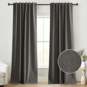 StangH Grey Linen Blackout Curtains 108 inches Long, Thermal Insulated Energy Efficient Window Treatments for Bedroom Living Room Office Back Tab Rod Pocket, W52xL108, 2 Panels (52"W x 108"L (Pack of 2))